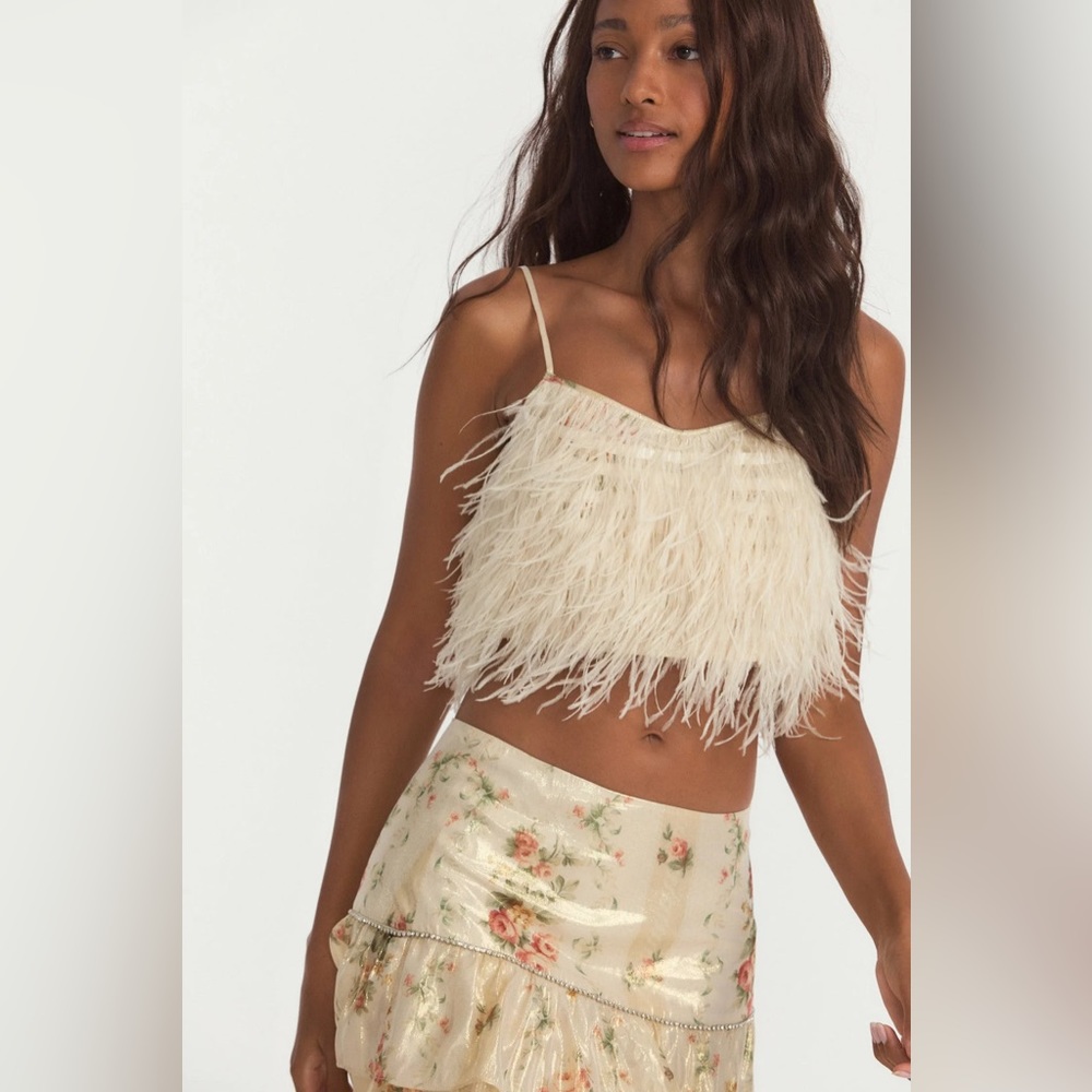SET NWT Loveshackfancy Risha Mini Skirt and Dusty Crop Cami in golden fog - Picture 3 of 13